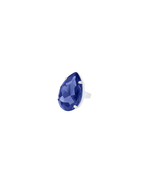 Manhattan Purple Teardrop Crystal Ring, Rhodium Metal, 3cm long - Image 3