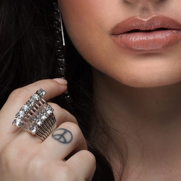 Sway My Way Crystal Spray Ring Rhodium, Adjustable - Image 3