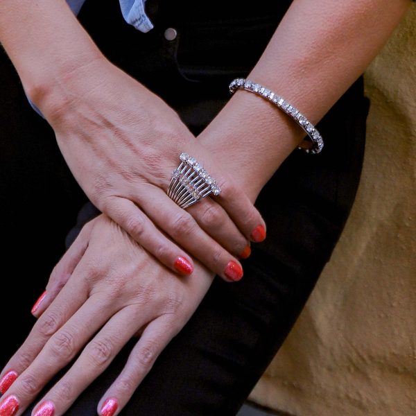 Sway My Way Crystal Spray Ring Rhodium, Adjustable - Image 5