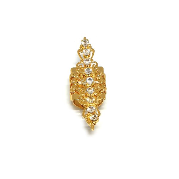Nightfall Filigree Crystal 6cm long Ring Gold