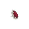 Moonlight Red Teardrop Crystal Ring, Rhodium Metal, 4cm long