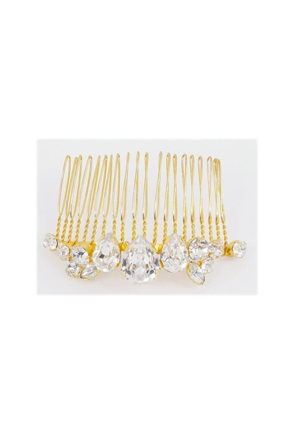Stealing Kisses Crystal Hair Comb, Gold Metal 10cm Wide - Image 3