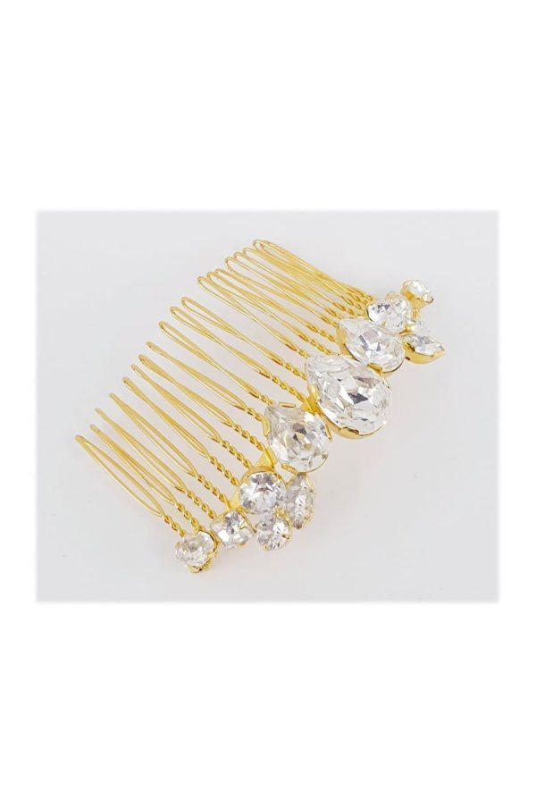Stealing Kisses Crystal Hair Comb, Gold Metal 10cm Wide