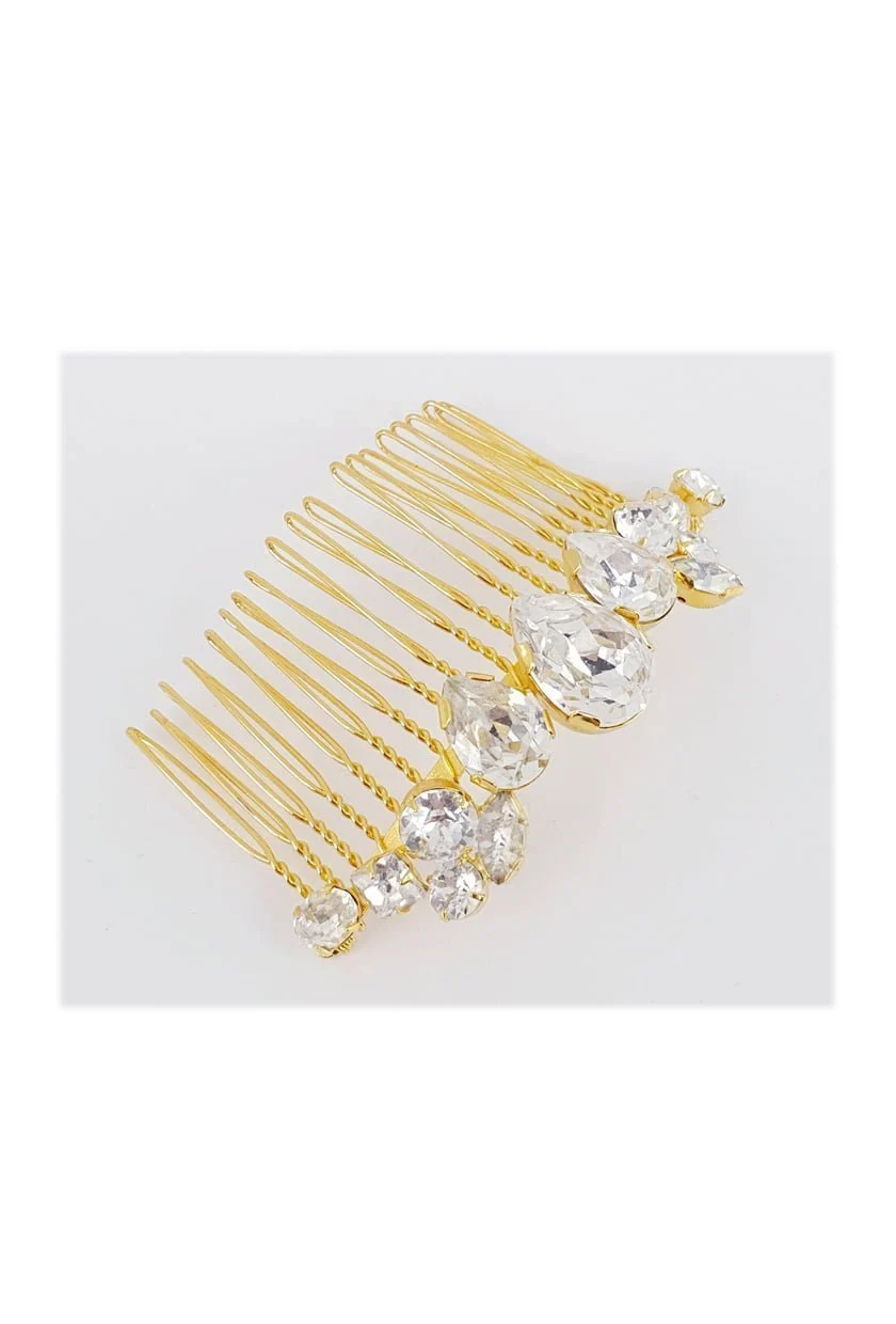 Stealing Kisses Crystal Hair Comb, Gold Metal 10cm Wide