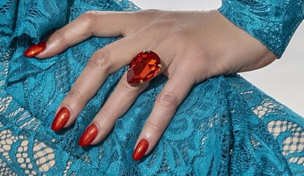 Manhattan Orange Teardrop Ring Gold - Image 2